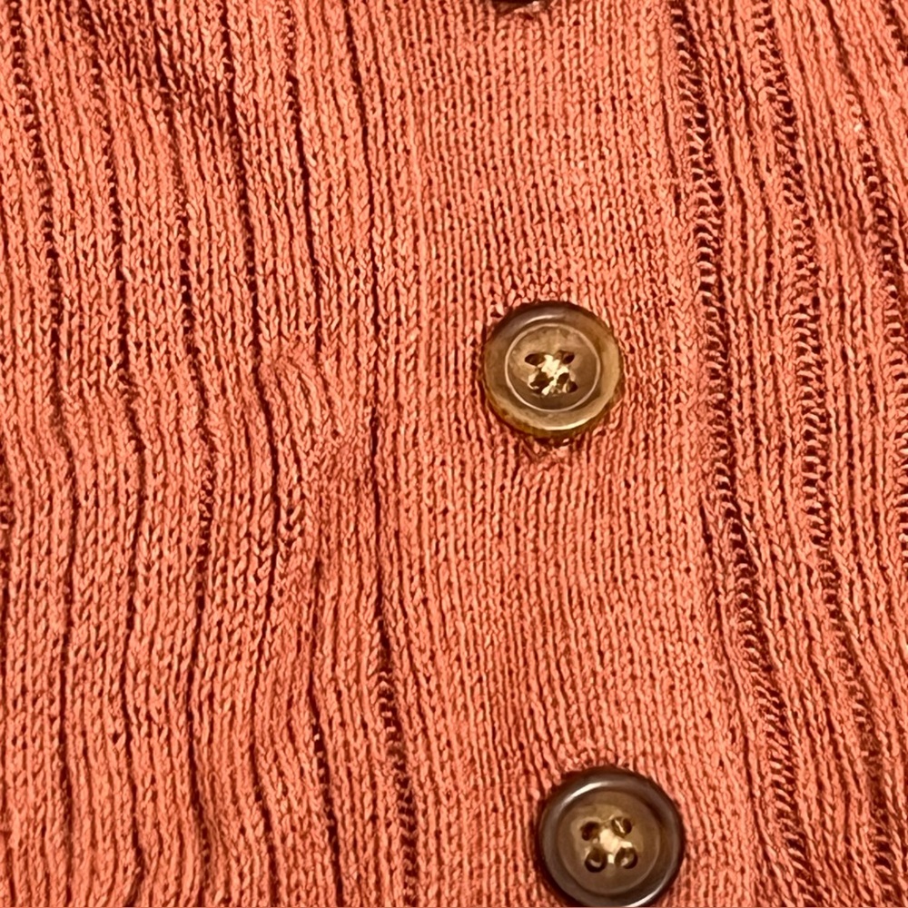 55% Linen 45% Cotton Brown Toned Pink Button Sleeveless Ribbed Vest XS - Picture 7 of 12